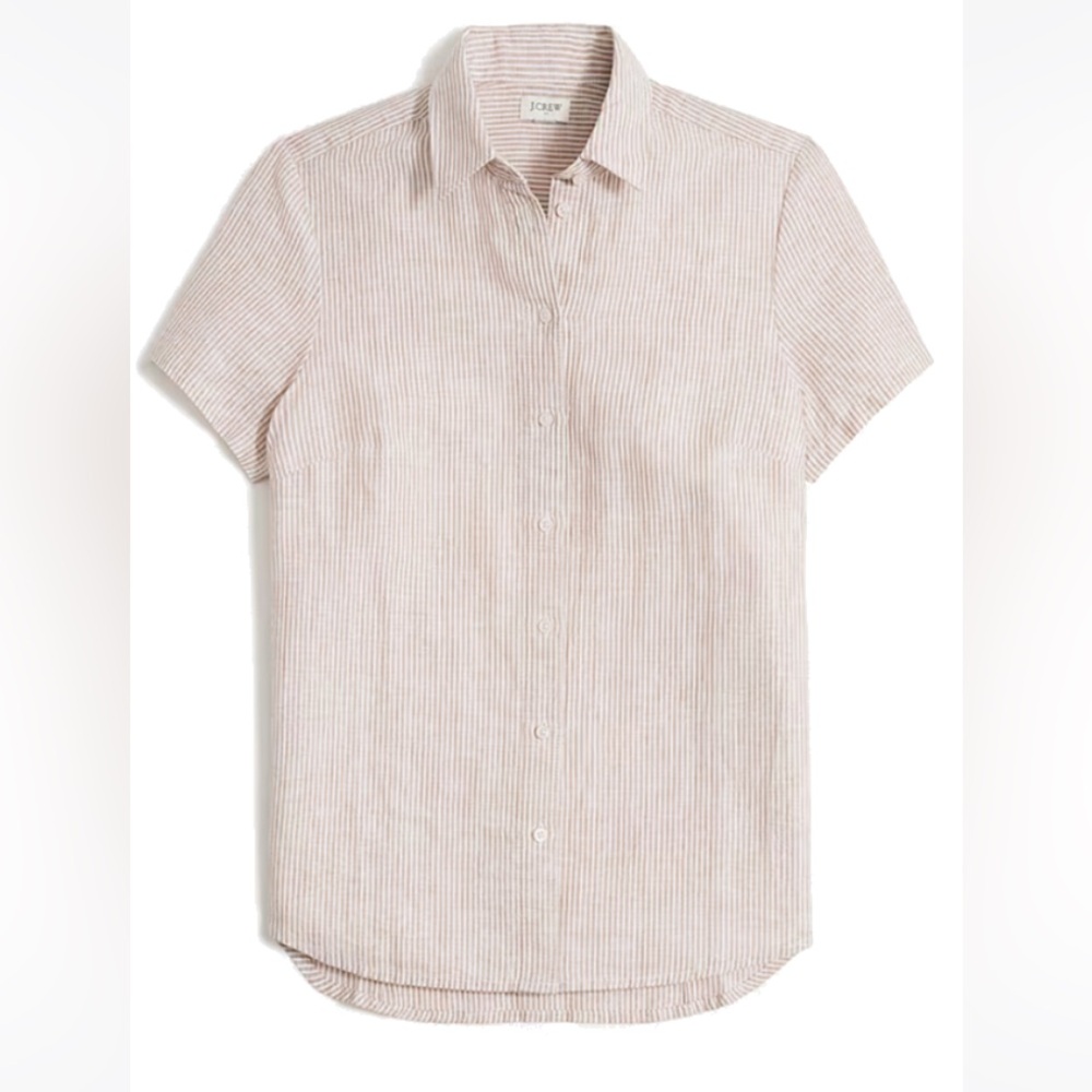 J. Crew Factory striped short-sleeve linen-blend button-up shirt